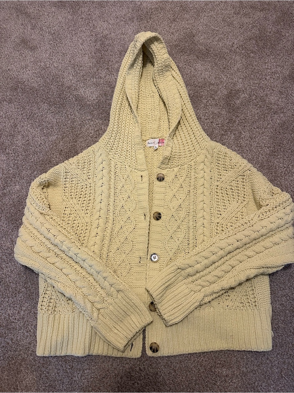 Hazel Moon Textured Hooded Cable Knit Cardigan - yellow